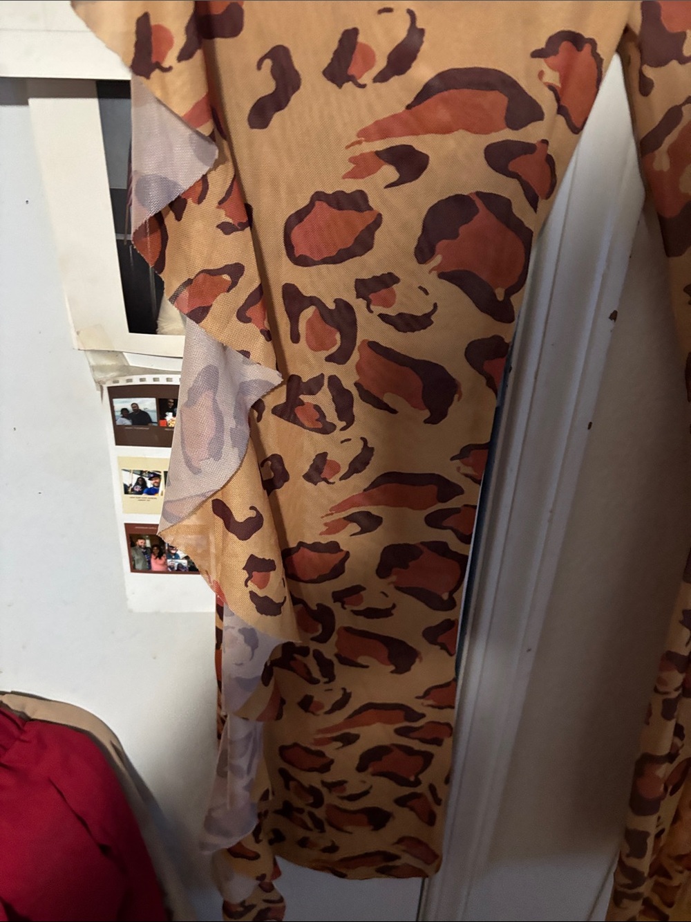 Leopard Print Ruffle Scarf - Brown - Picture 3 of 6